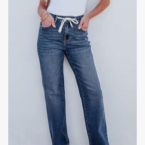 Classic Blue Jeans with White Tie